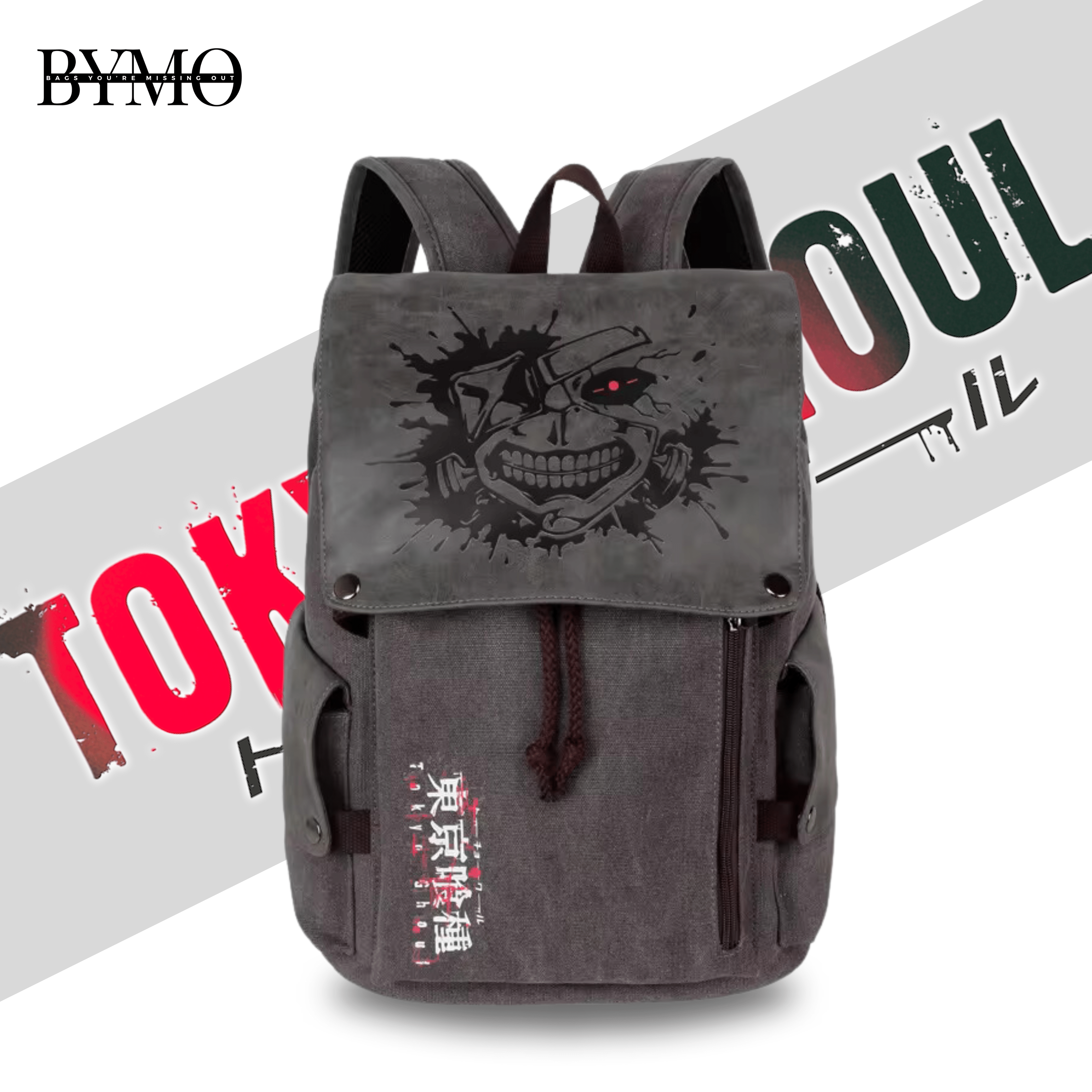 White and Black Light Moon Illustrative Anime Samurai Avatar (4) TOKYO GHOUL CANVAS BACKPACK - Image 1