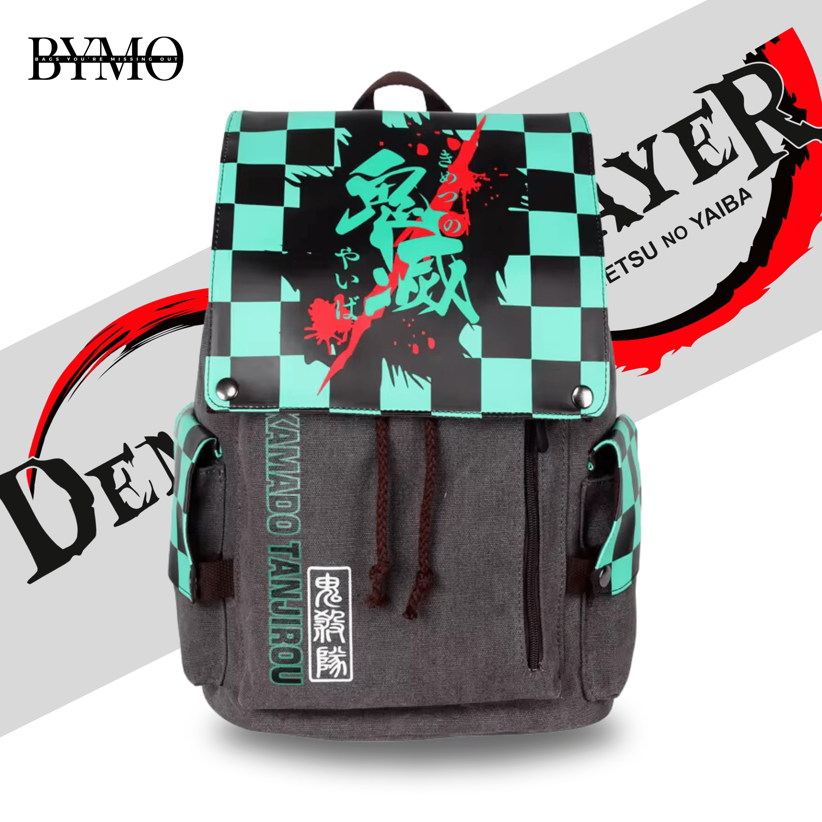 White and Black Light Moon Illustrative Anime Samurai Avatar (5) DEMON SLAYER CANVAS BACKPACK - Image 1