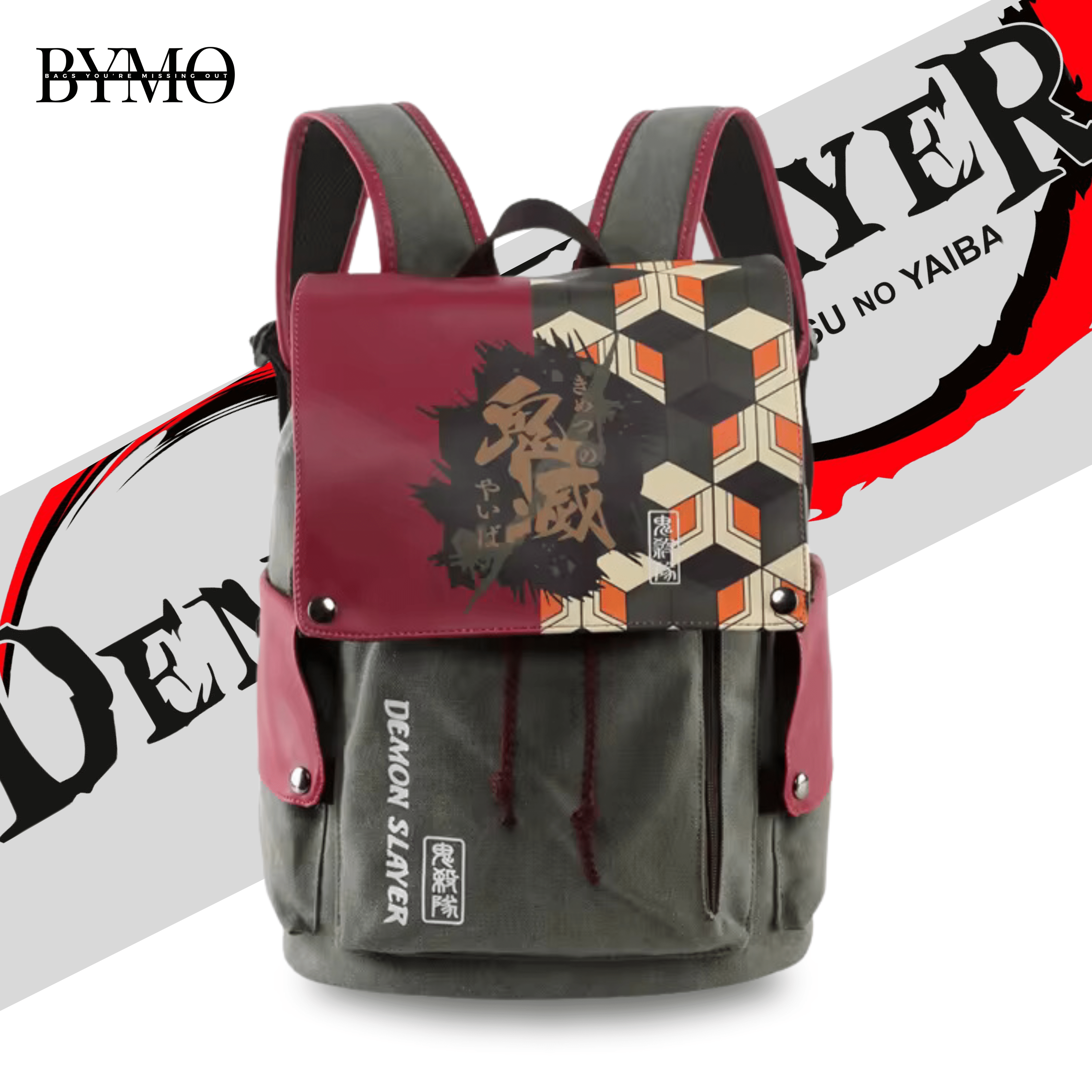 White and Black Light Moon Illustrative Anime Samurai Avatar (6) DEMON SLAYER CANVAS BACKPACK - Image 1