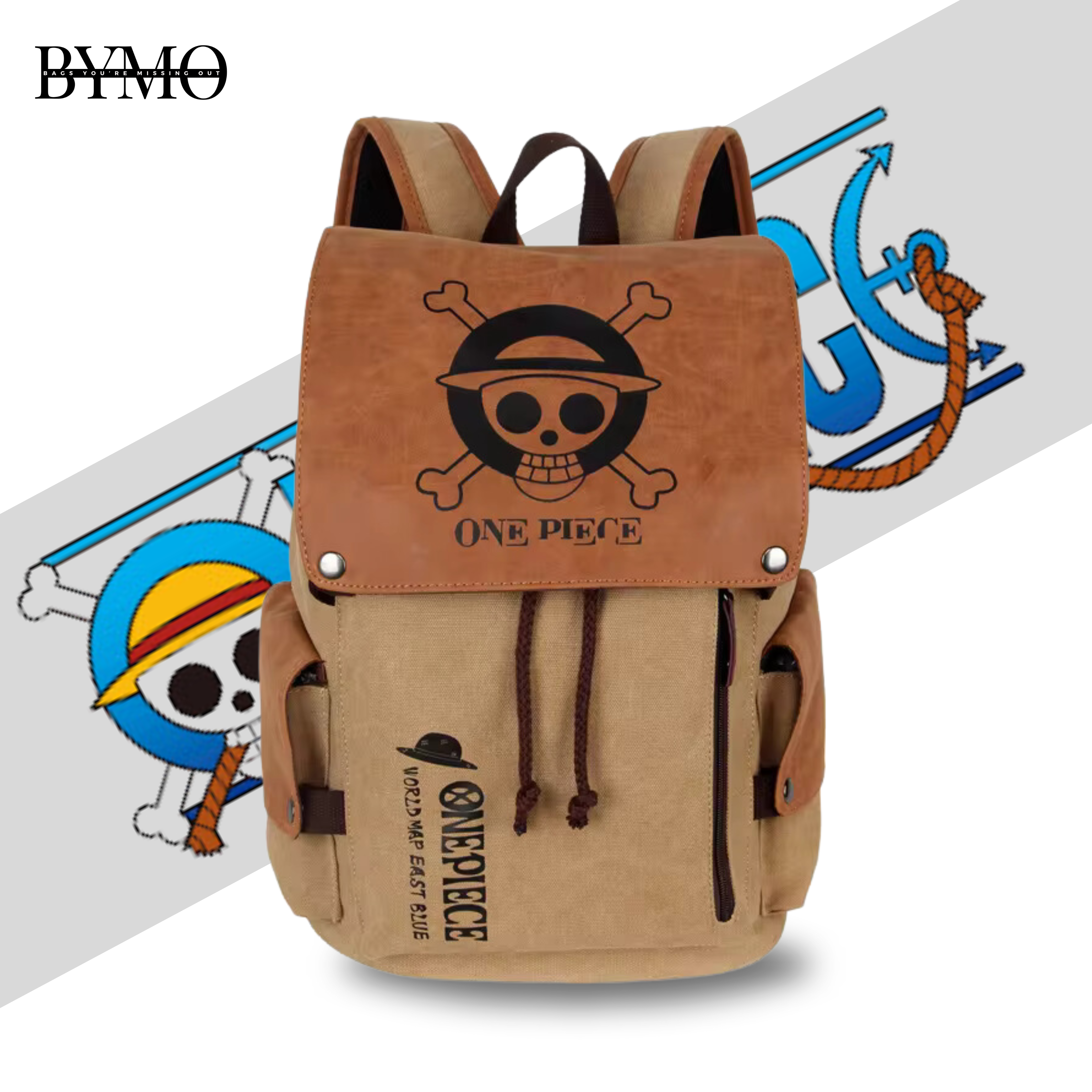 White and Black Light Moon Illustrative Anime Samurai Avatar ONE PIECE CANVAS BACKPACK - Image 1